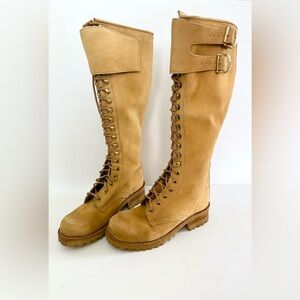 Vintage 70s Euro Club Leather Lace Up Tall Campus Logger Steampunk Biker Boots